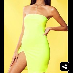 Neon Yellow Extreme Split Bodycon Dress